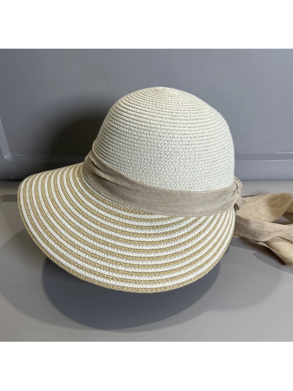 Tirabasso Made In Italy Wide Brim Sun Hat With Ribbon Adjustable Off White OSFM - Picture 2 of 8